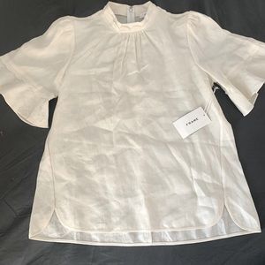 Frame Off-white Scallop Mid-Sleeve Linen Top